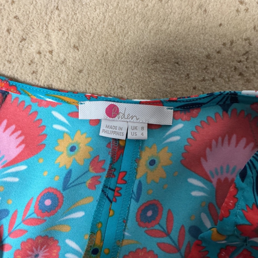 Boden Floral Wide Leg Culottes Womens 4 Teal Blue Folk Print High Rise T0348 - Picture 5 of 7